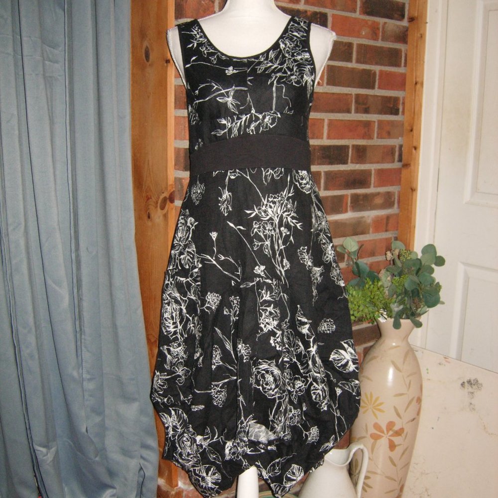 Grace Elements Black White Linen Dress S